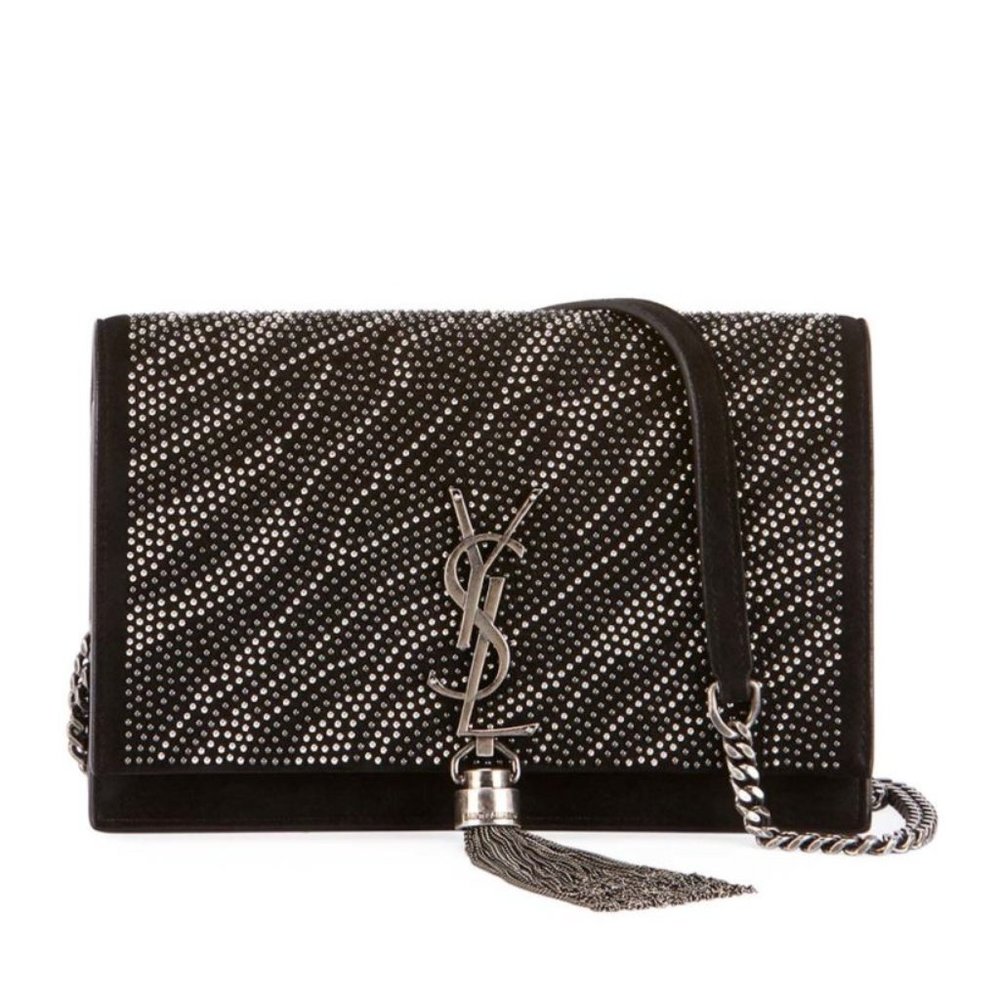 YSL Saint Laurent $2450 Zebra Pattern 'Kate' Logo Embellished Shoulder Bag